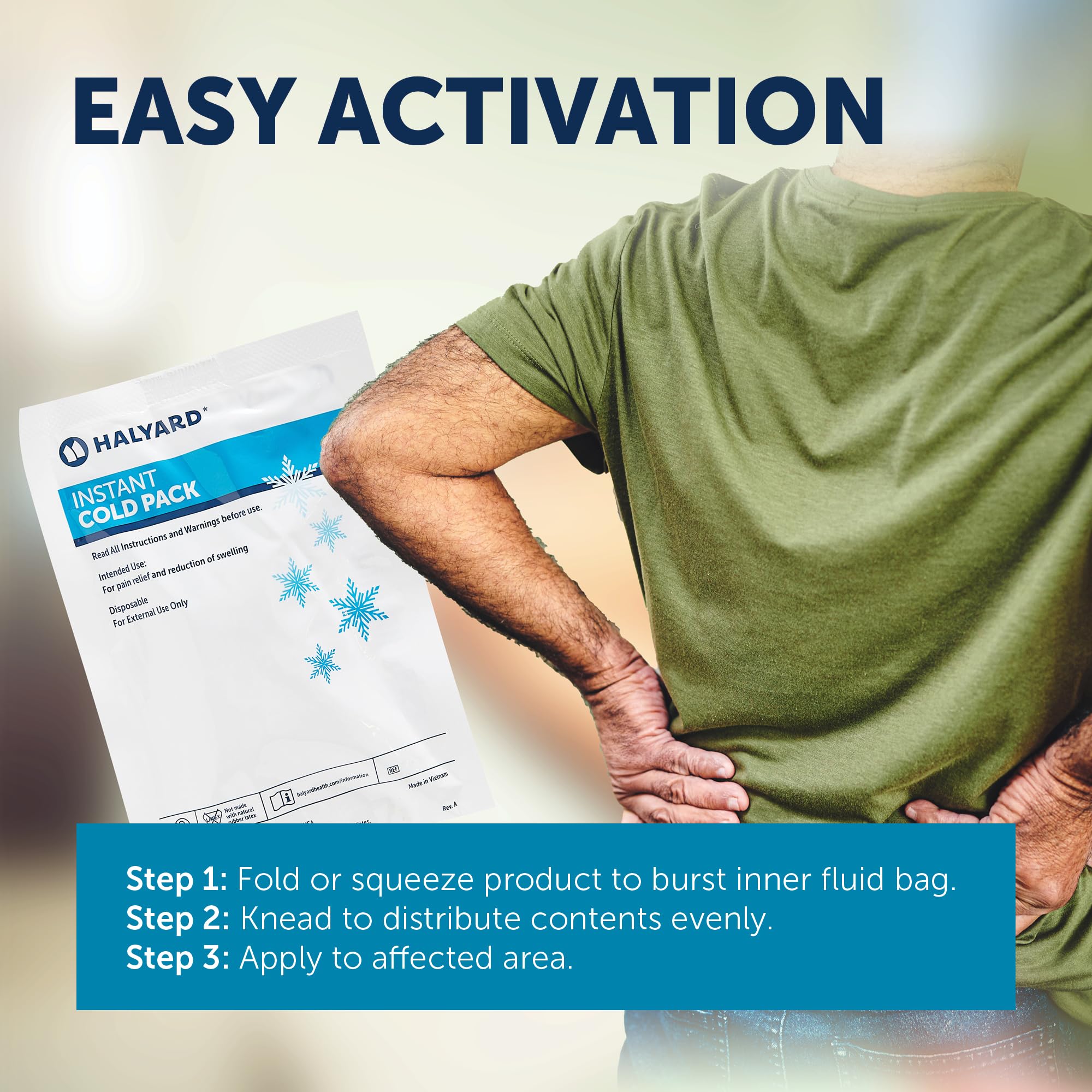Halyard Instant Cold Pack soft-touch flocked surface for comfortable contact.