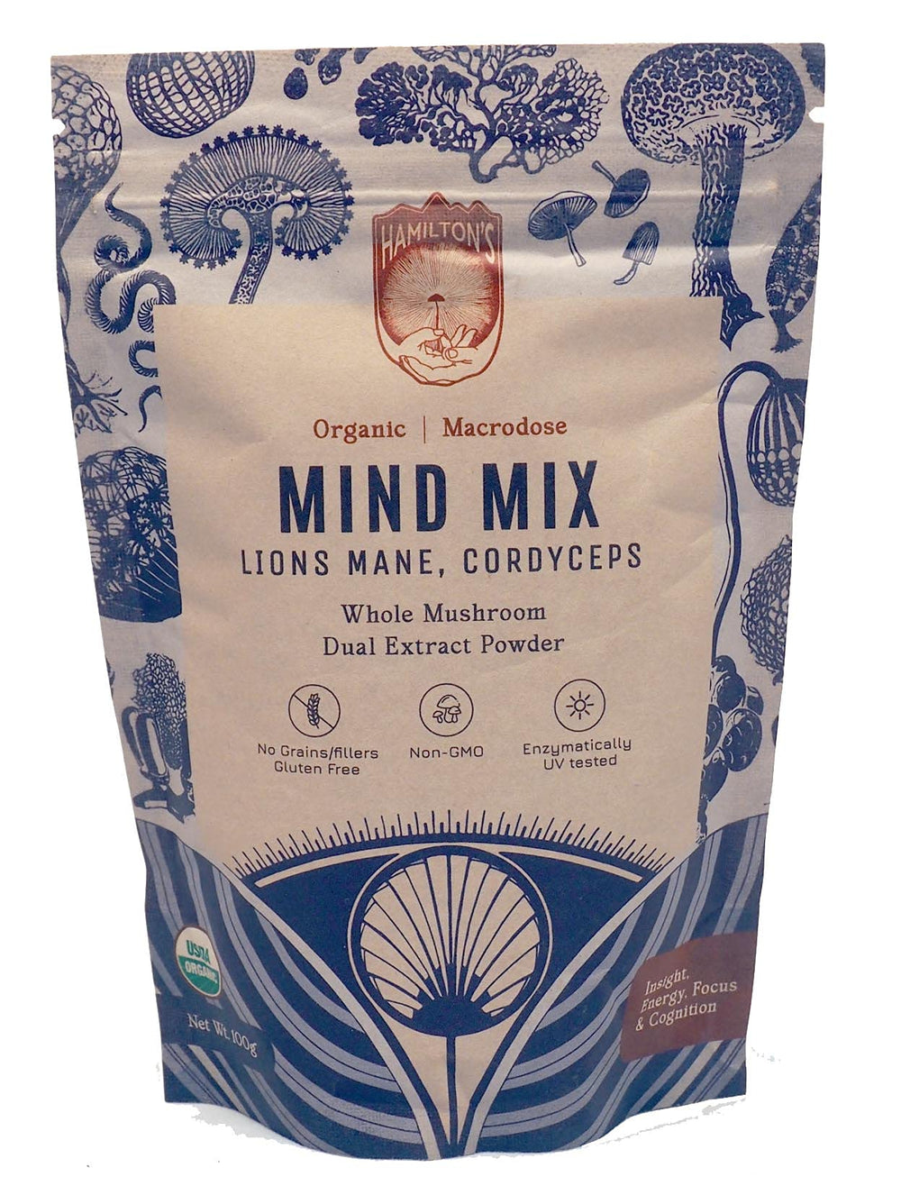 Hamilton's Mind Mix bottle front view supports cognitive focus.