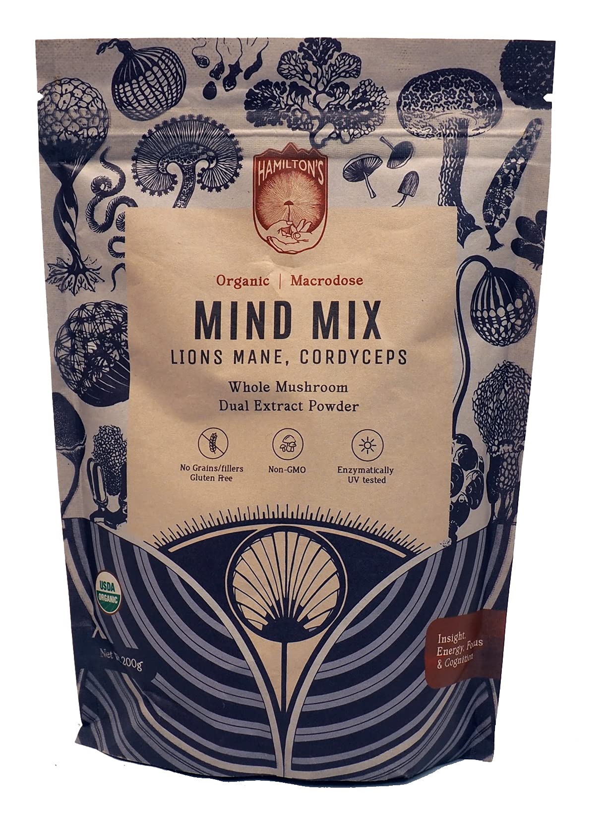 Hamilton's Mind Mix bottle with Lion's Mane extract for daily cognitive support.