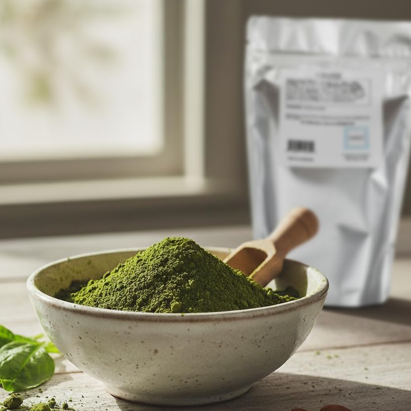 Hampton Distribution chlorella powder close-up highlighting its fine texture.