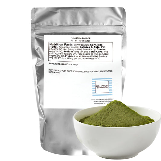 Hampton Distribution chlorella powder spoon for measuring and mixing into shakes.