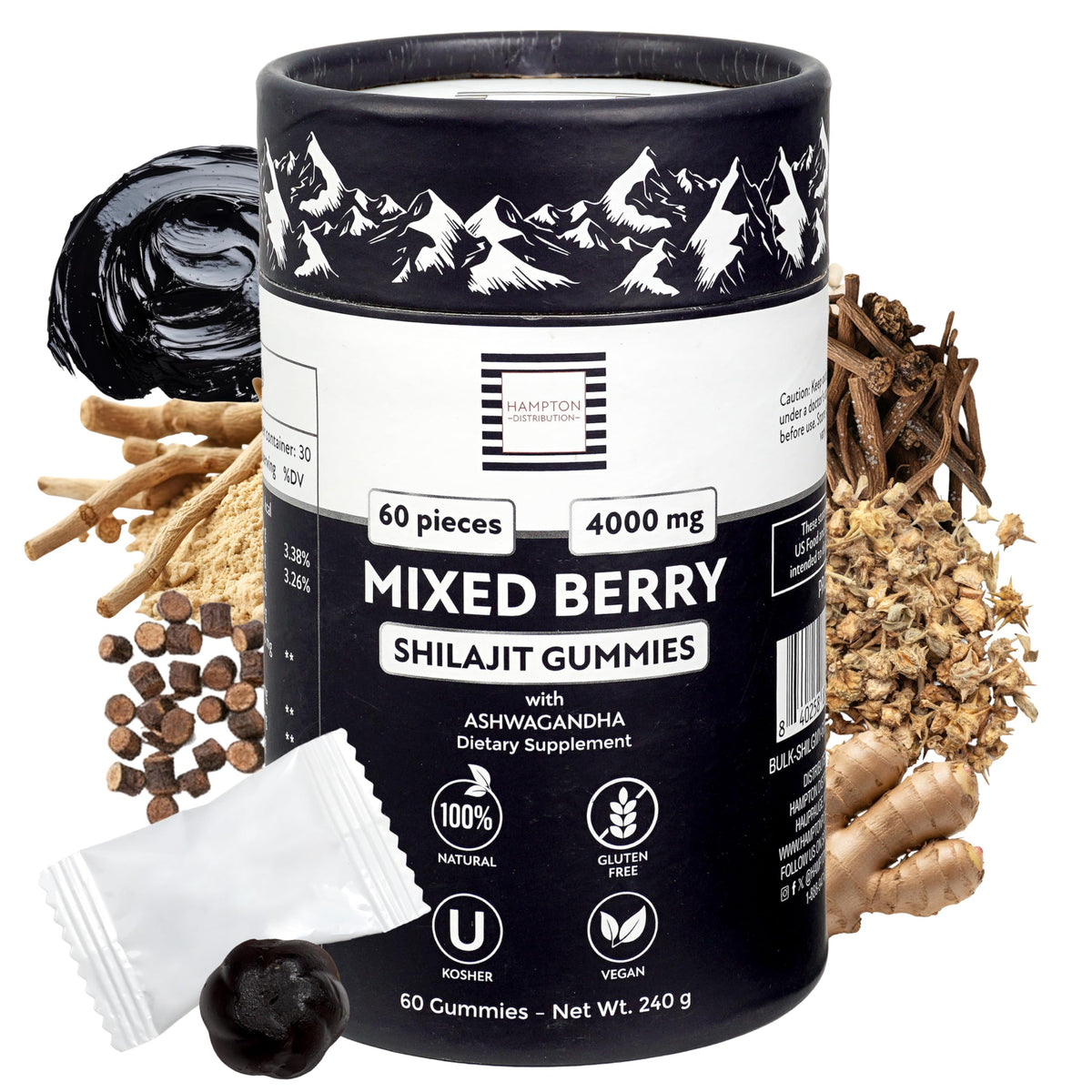 Hampton Distribution Shilajit Gummies bottle for on-the-go energy support.