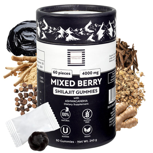 Hampton Distribution Shilajit Gummies bottle for on-the-go energy support.