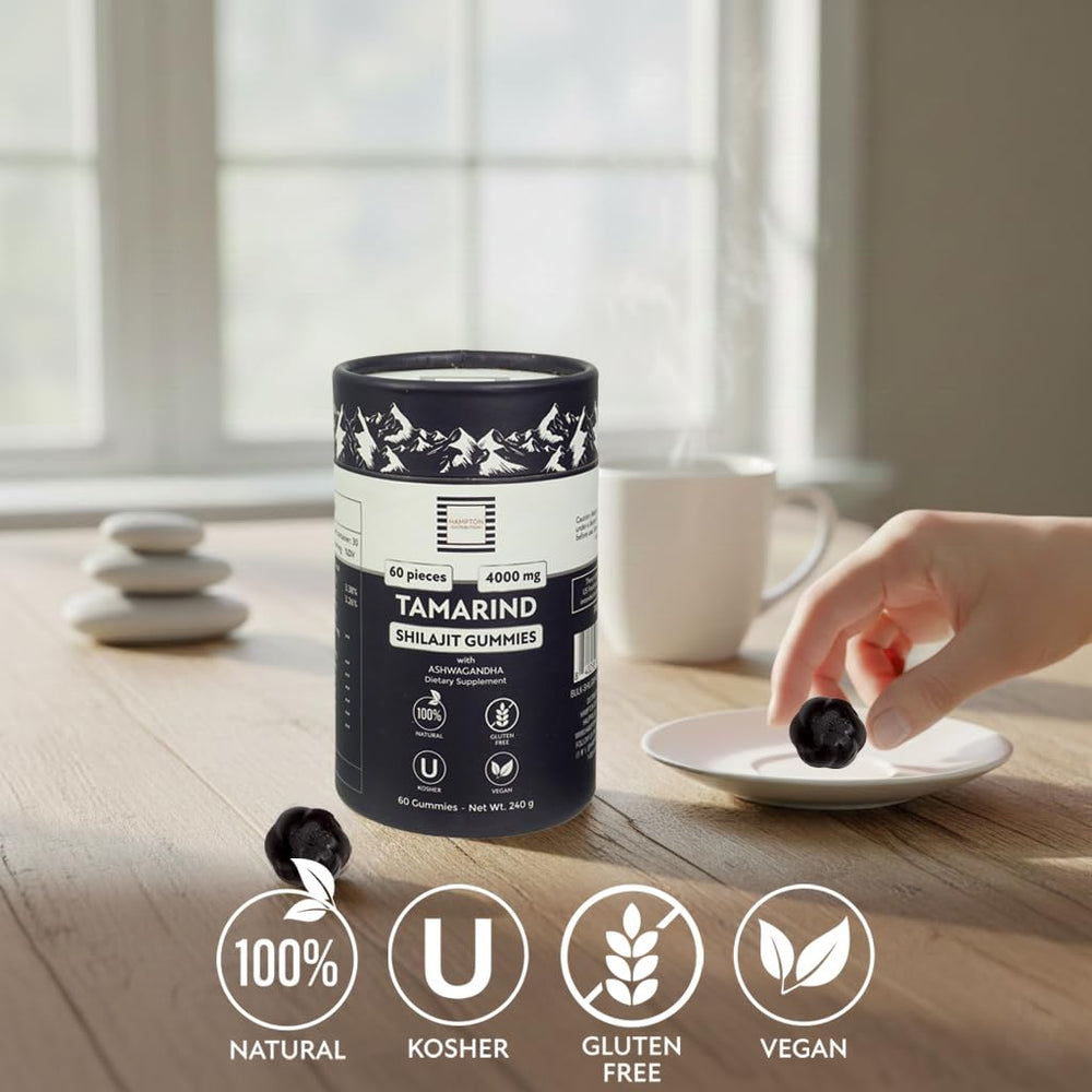 Hampton Distribution Shilajit Gummies pack close-up for on-the-go energy.