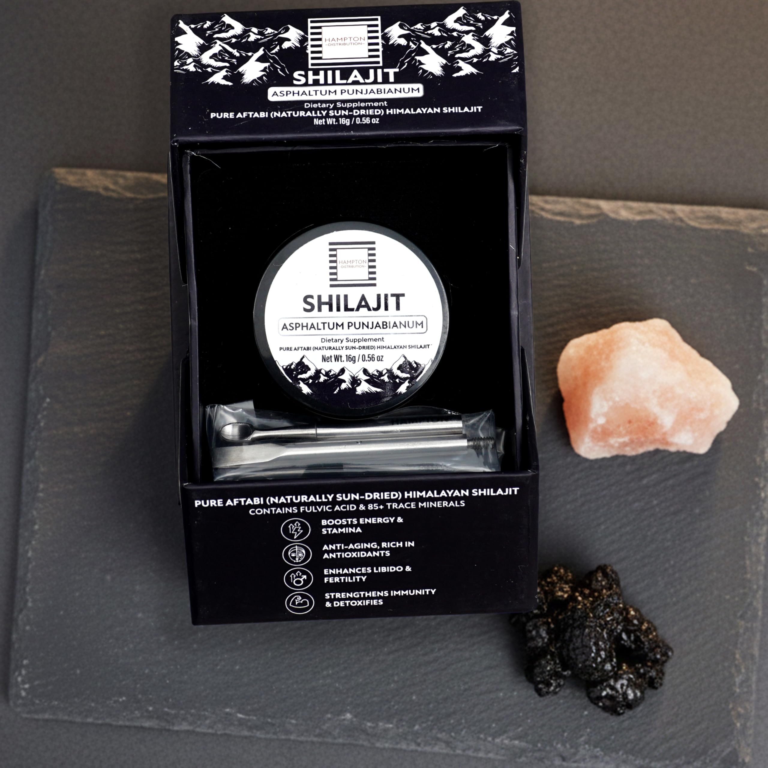 Shilajit measuring spoon aids accurate daily dosing.