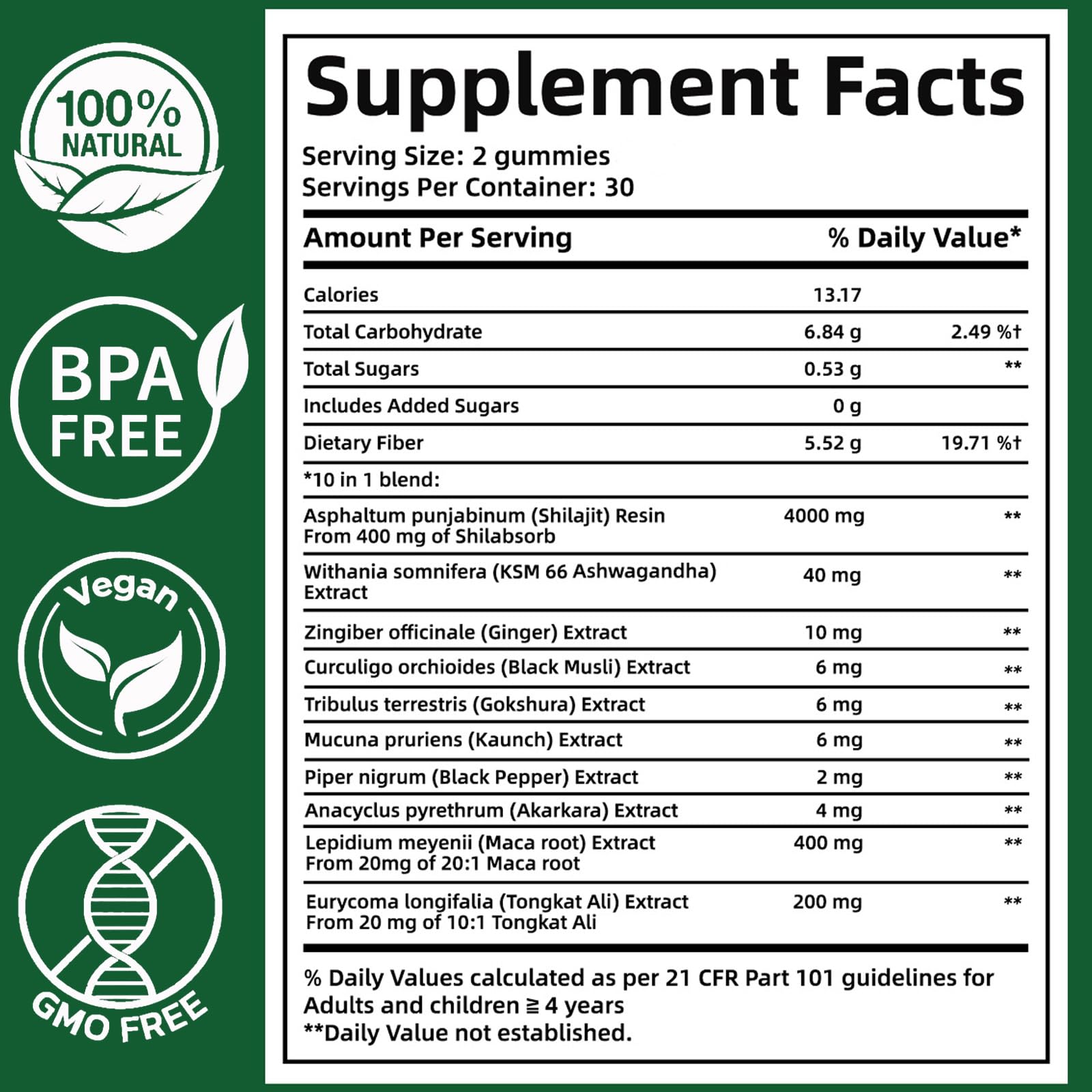 Gummies packaging with label visible highlighting natural ingredients