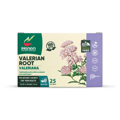Hanan Valerian Tea bag closeup showing natural herbs and calming aroma.