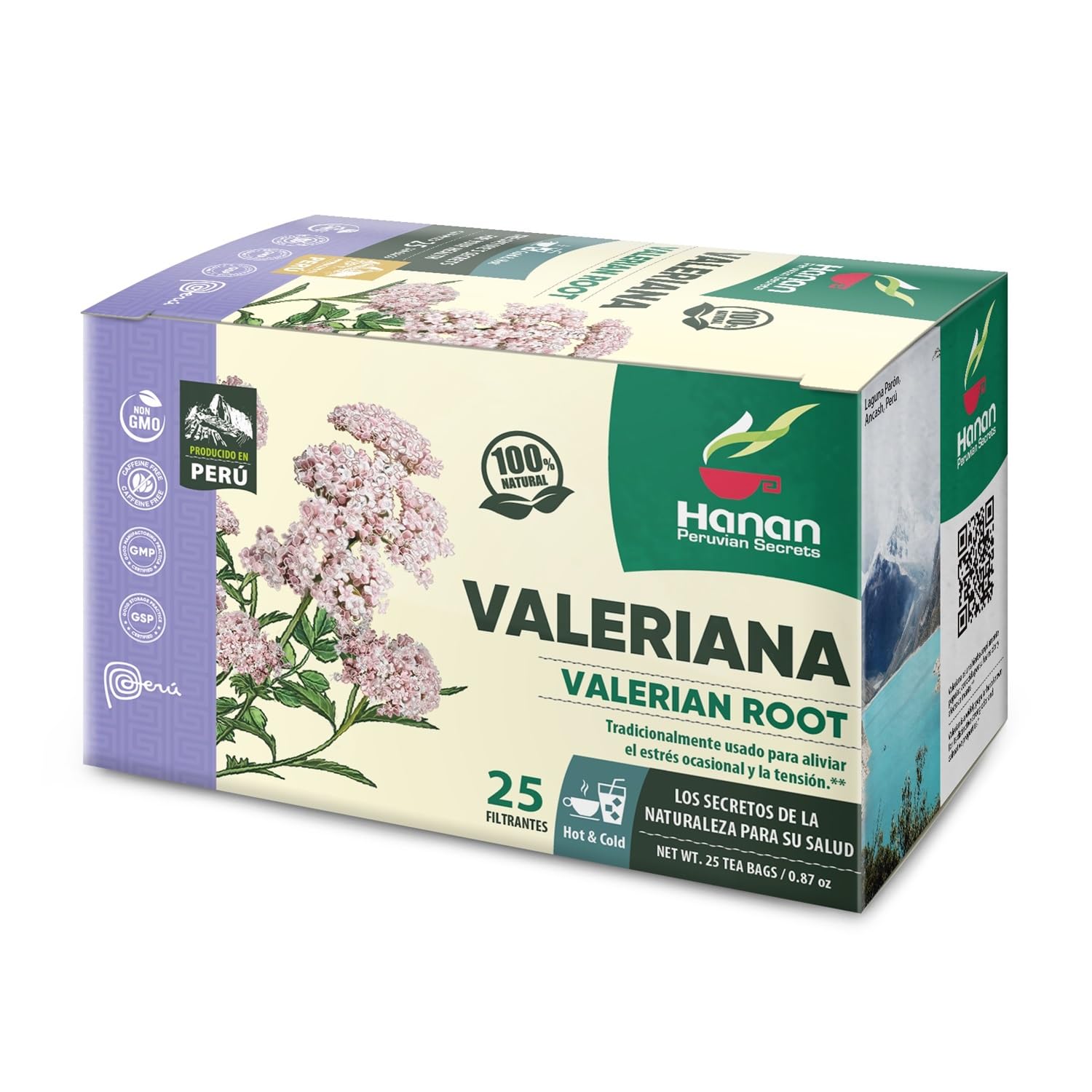 Hanan Valerian Tea box with 25 tea bags for a calming evening ritual.