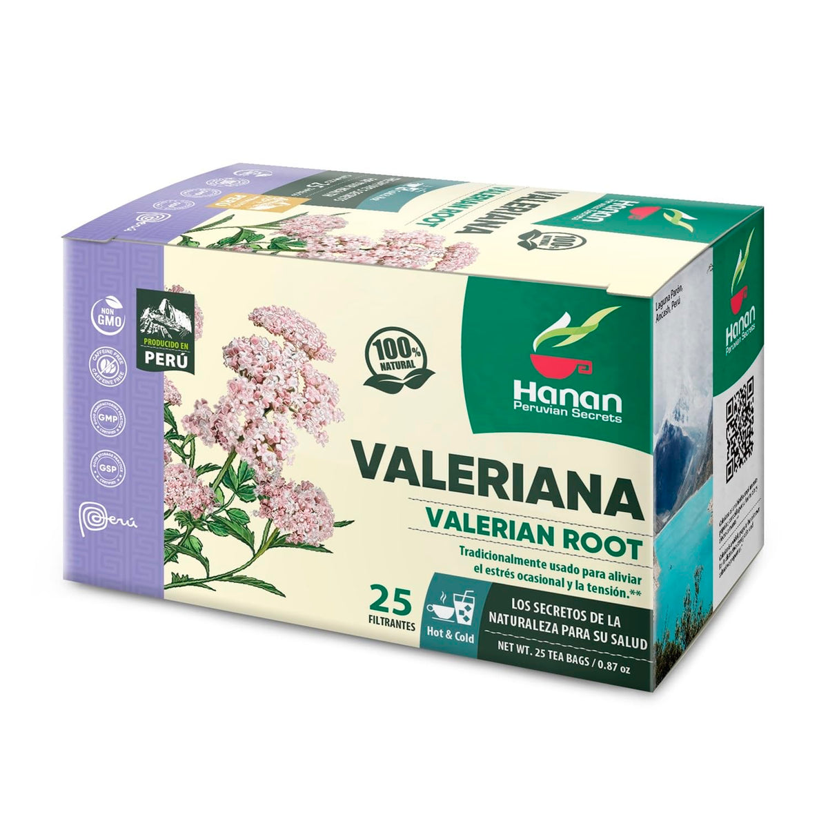 Hanan Valerian Tea box with 25 tea bags for a calming evening ritual.