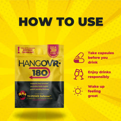 Close-up of Hangovr 180 Tri-Power Defense capsules for easy pre-event use