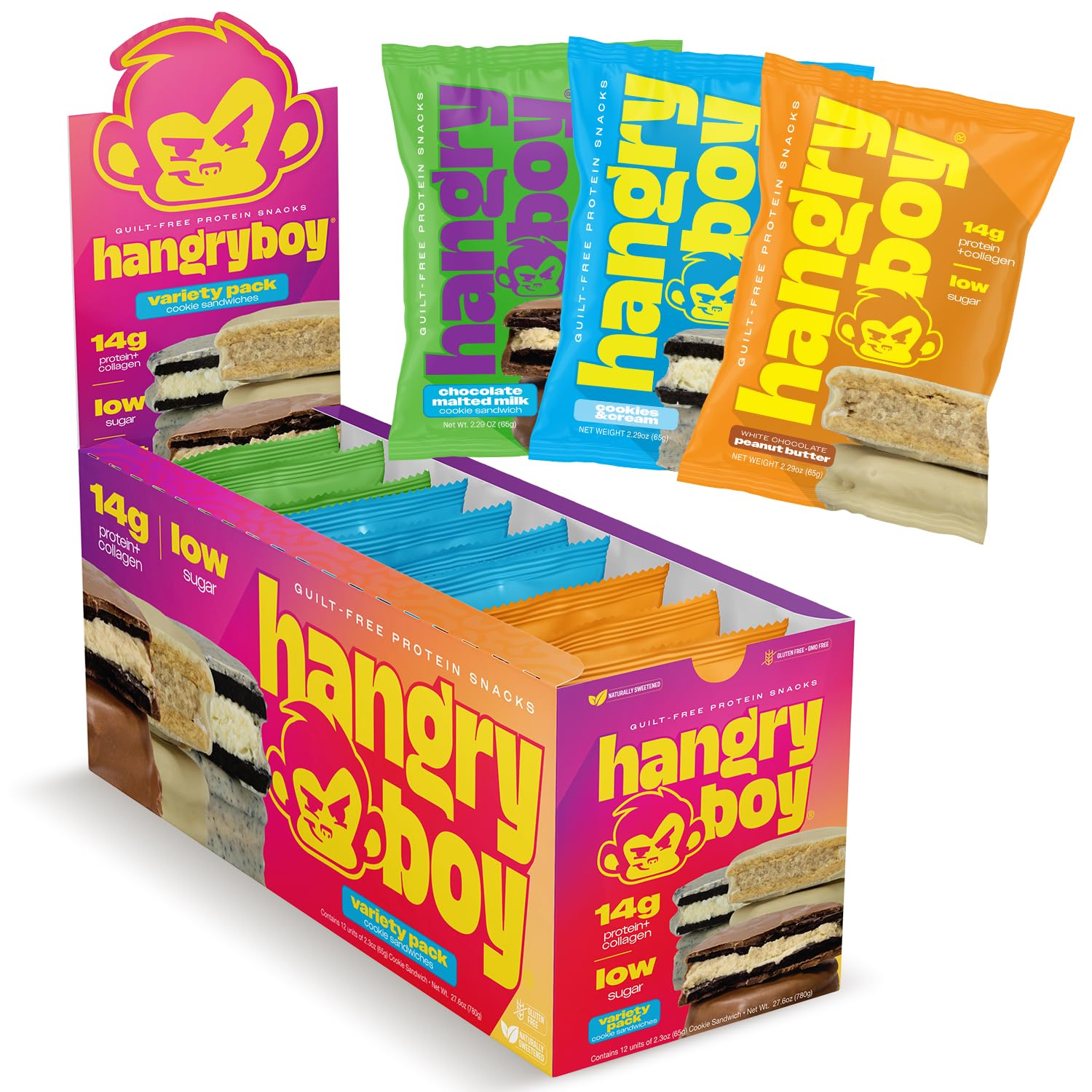 Hangryboy Protein Cookie Sandwich white chocolate peanut butter, ideal post-workout snack.