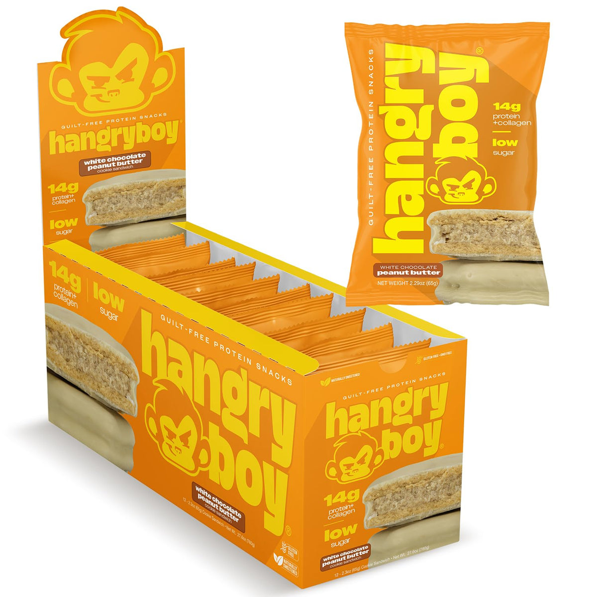 Hangryboy Protein Cookie Sandwich with white chocolate peanut butter flavor, ideal post-workout energy boost.