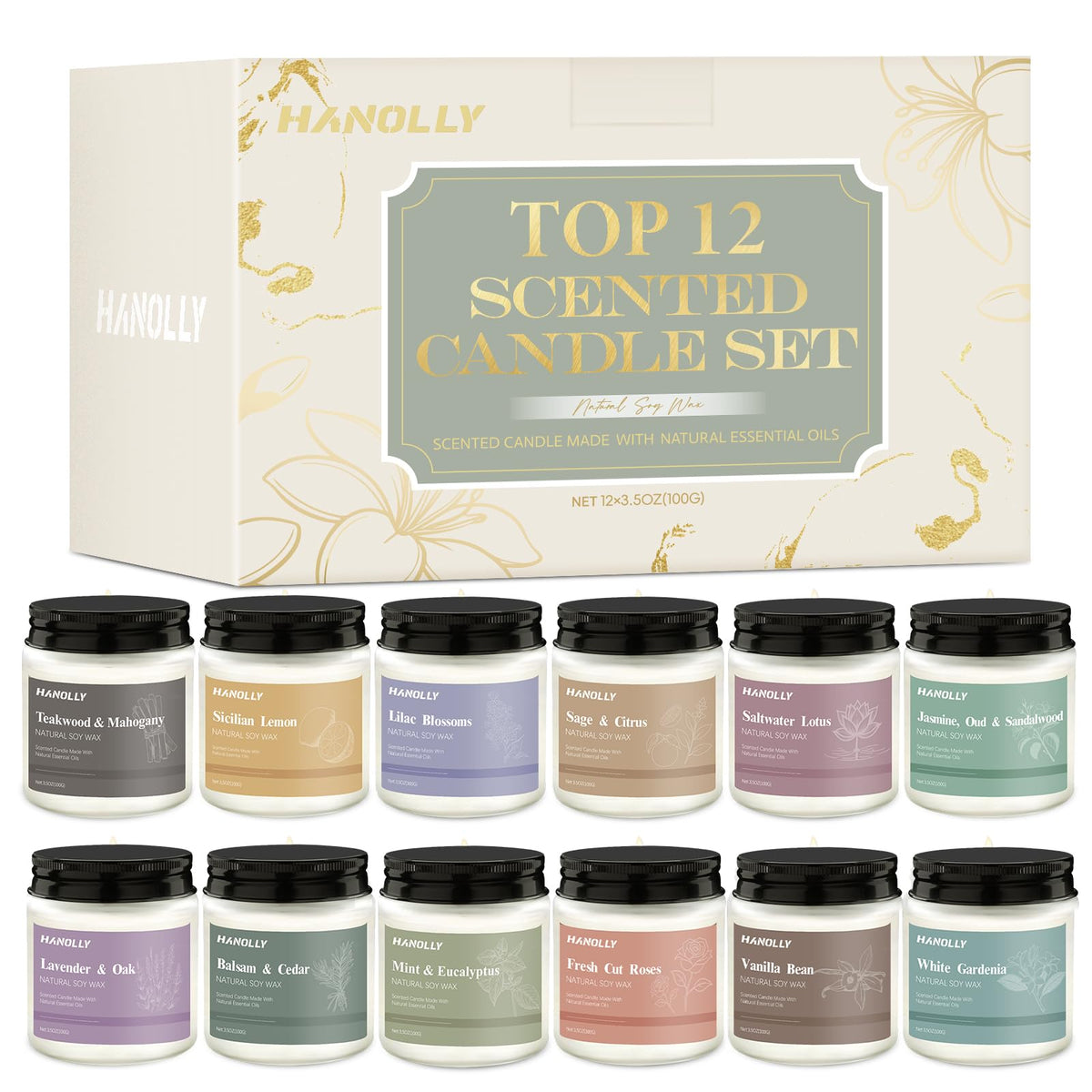Hanolly 12-pack Sage & Citrus candles for uplifting home scent