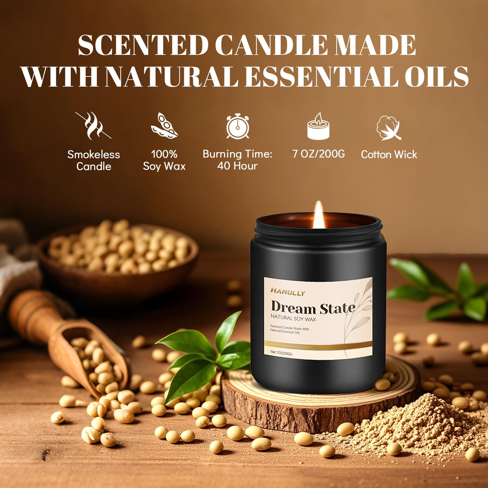 Hanolly Golden Bloom candle in a sleek jar for uplifting spaces.