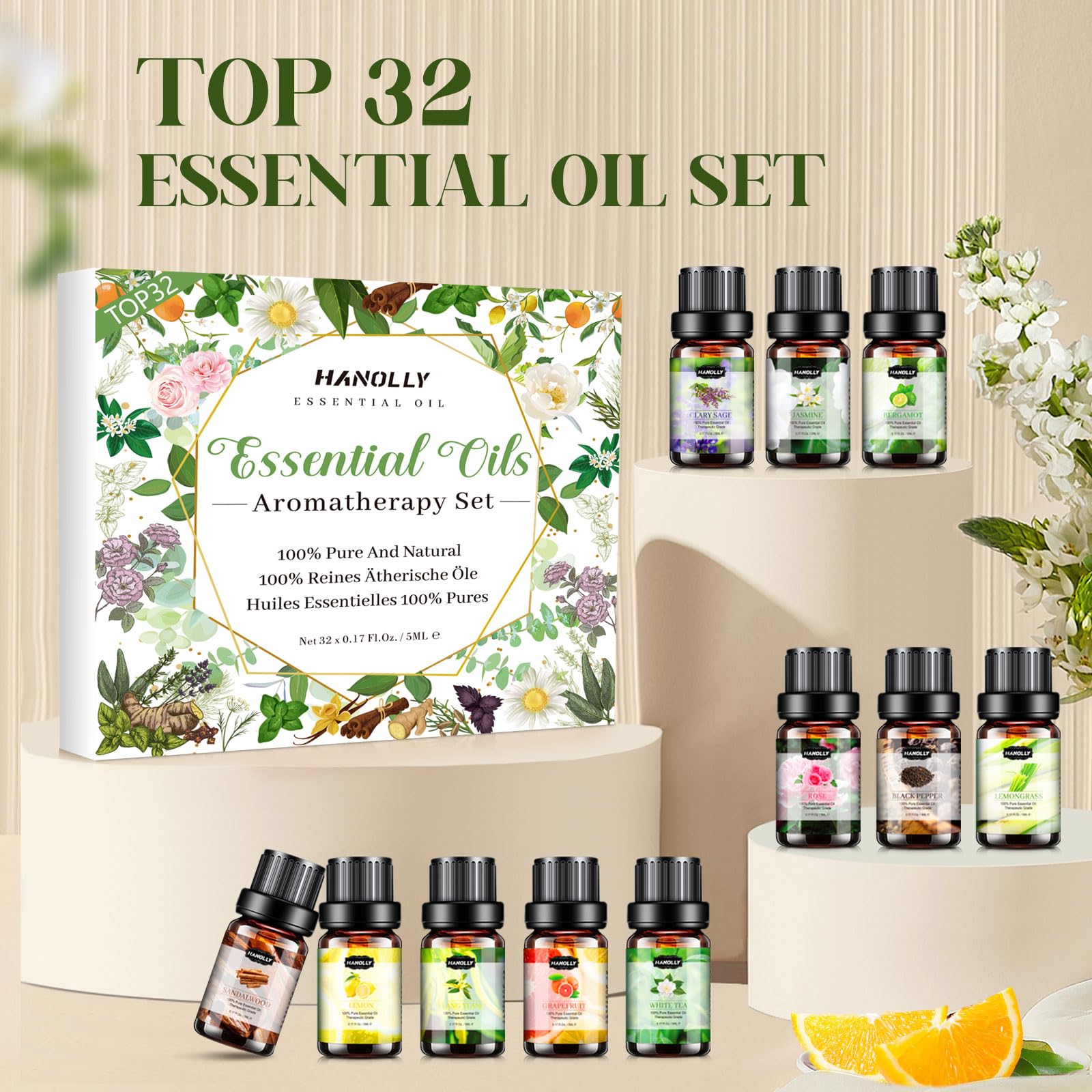 Hanolly Lemongrass oil bottle offering fresh fragrance for diffuser and room refresher.