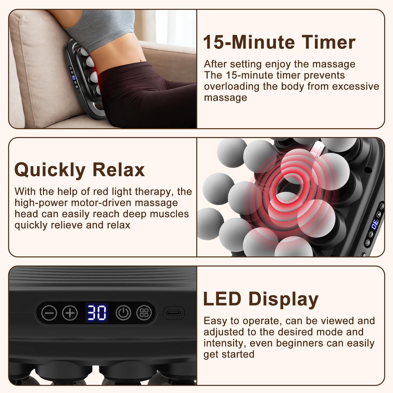 HANQUAN 16-head massage gun ergonomic grip designed for comfortable handling.