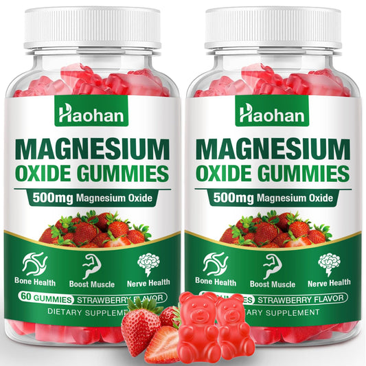 Haohan Magnesium Oxide Gummies bottle with strawberry flavor for daily use.