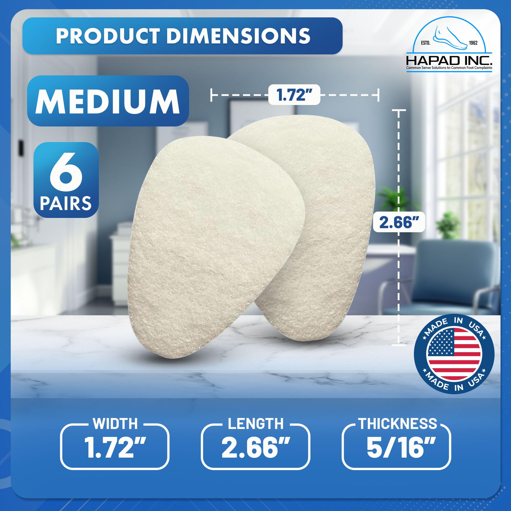 HAPAD easy-placement metatarsal pads quick to position for comfort.