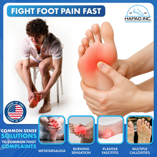 HAPAD self-adhesive metatarsal pads secure a steady fit inside your shoes.