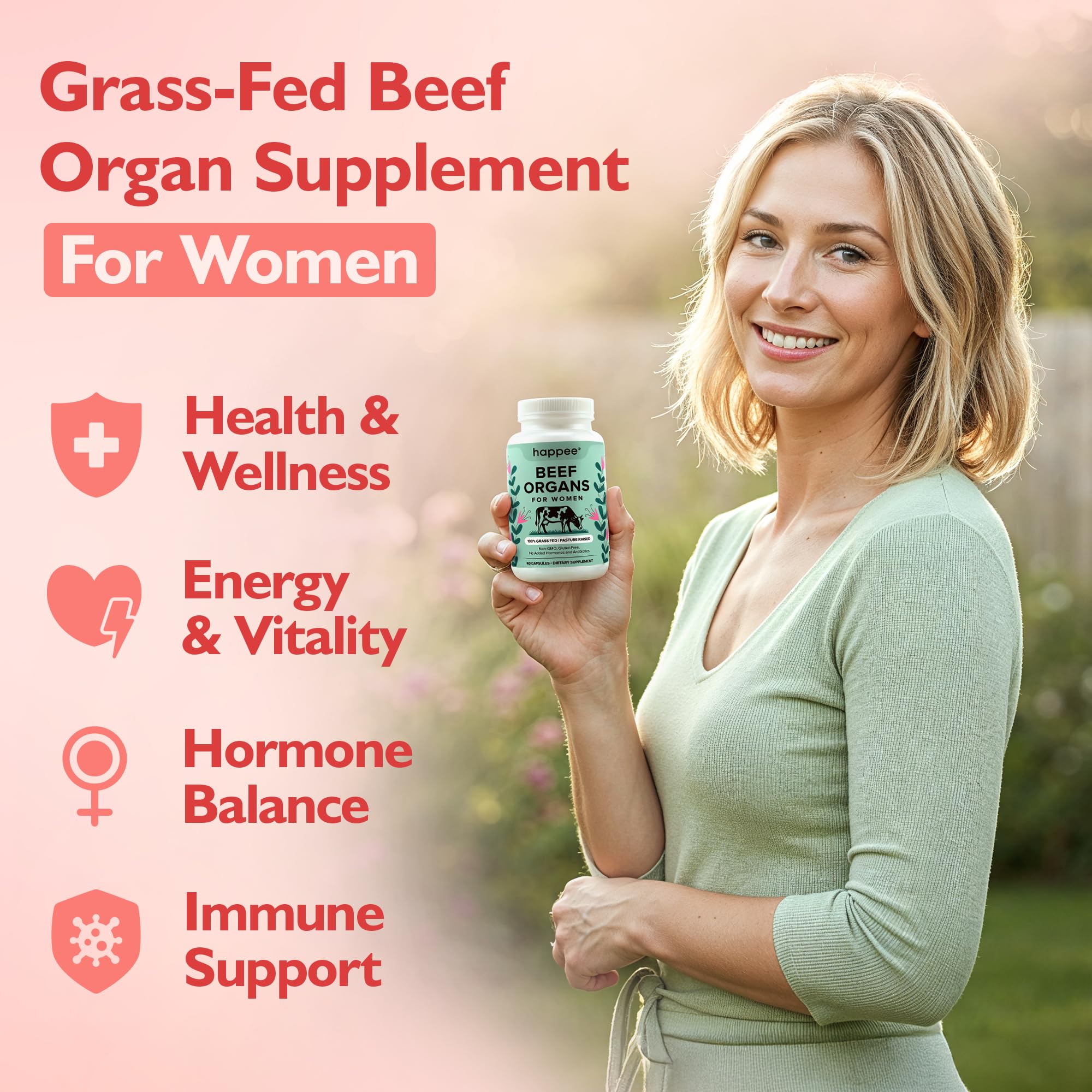 Happee beef liver organ powder tin highlighting iron-rich nourishment