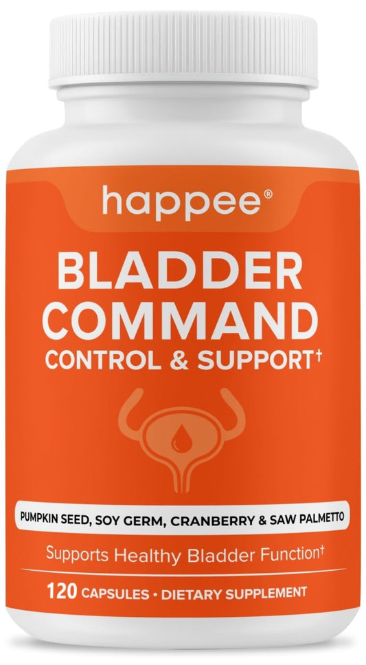Happee Bladder Command bottle featuring pumpkin seed extract for daily bladder support