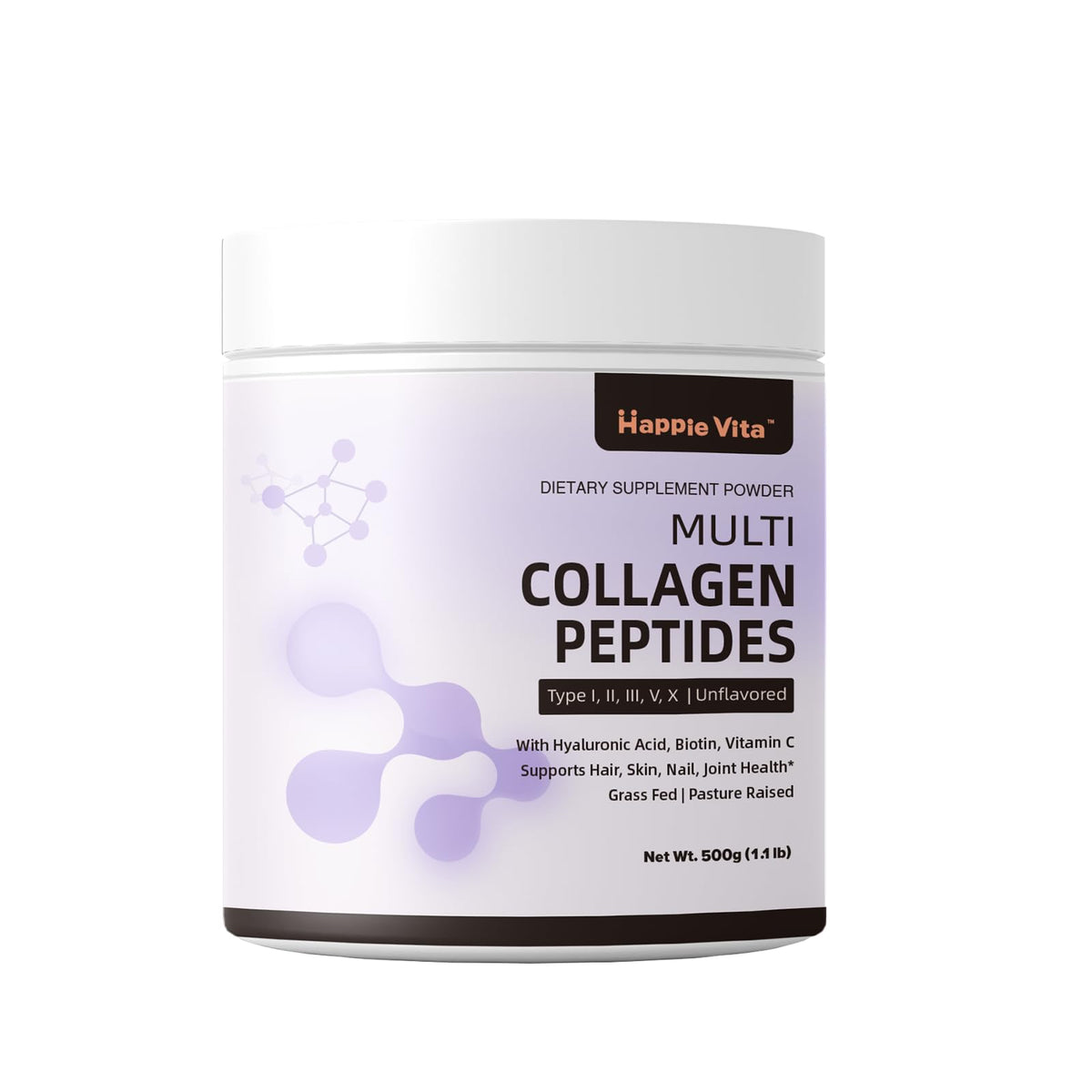 HappieVita multi collagen powder tub front for joints and skin support