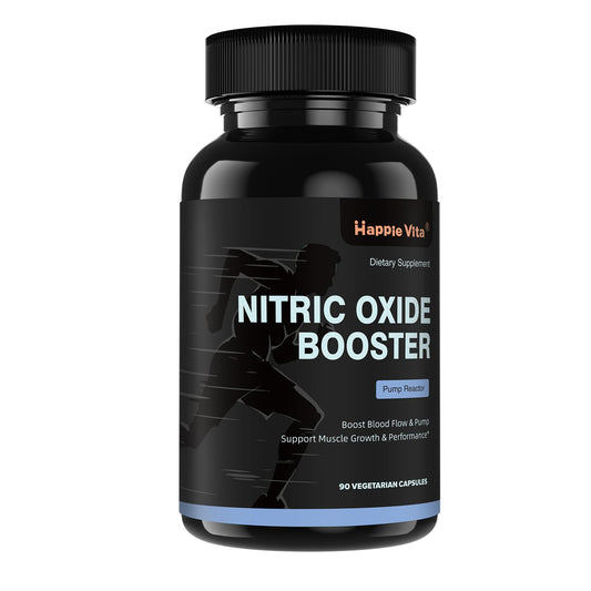 HappieVita Nitric Oxide bottle-front view for daily energy and circulation support.