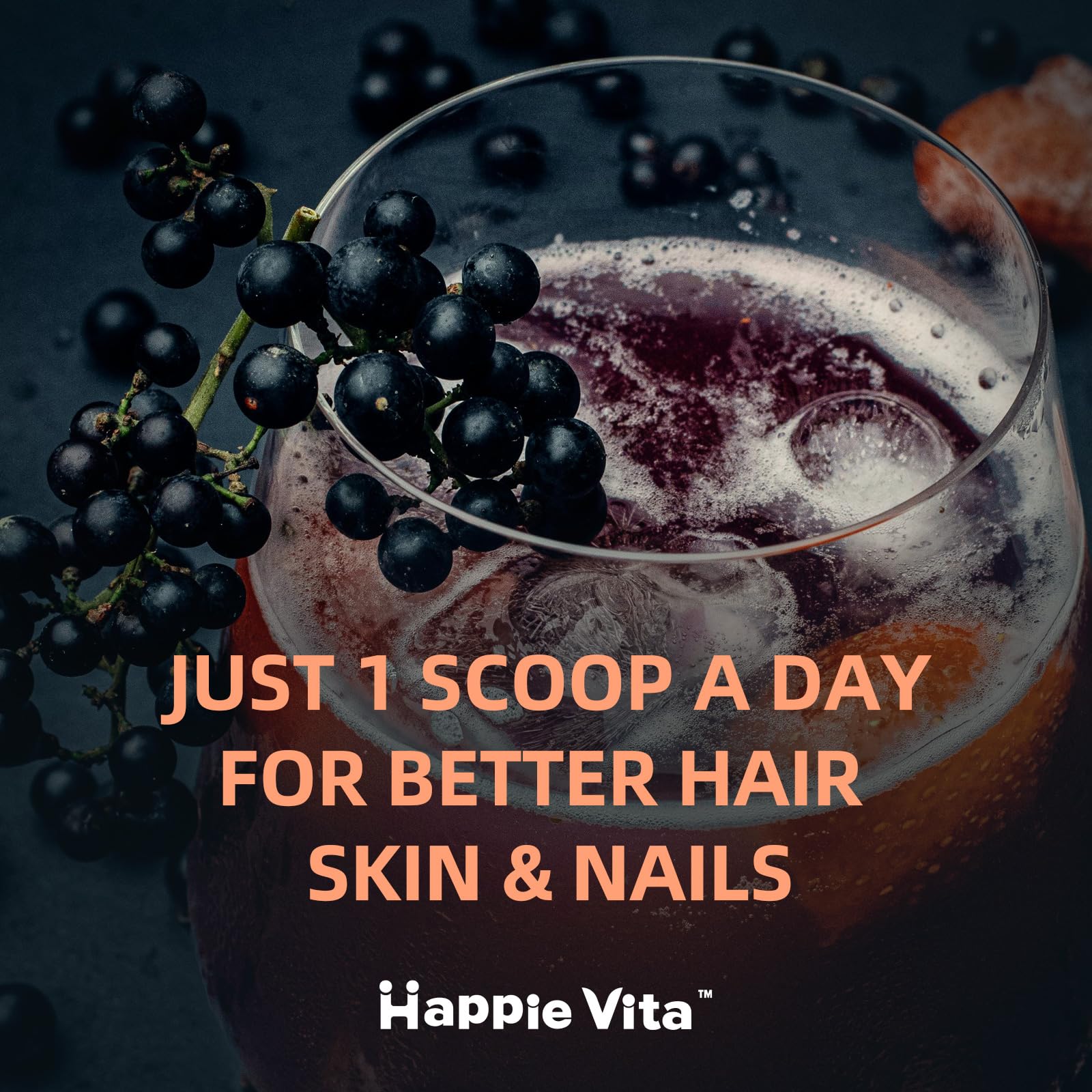 HappieVita unflavored collagen powder scoop for versatile mixing