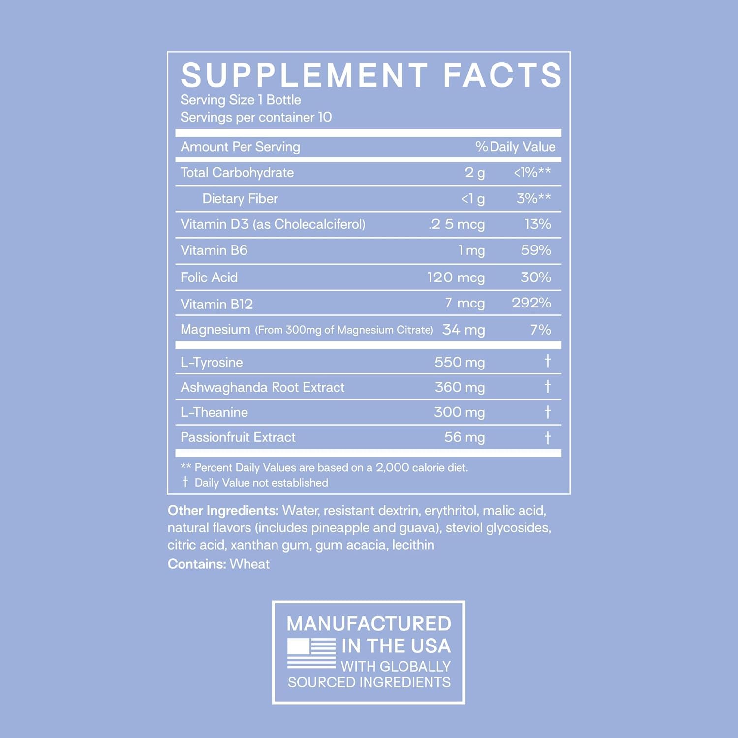 Happy Aging Cortisol Shots bottle label close-up highlighting adaptogens for mood support.