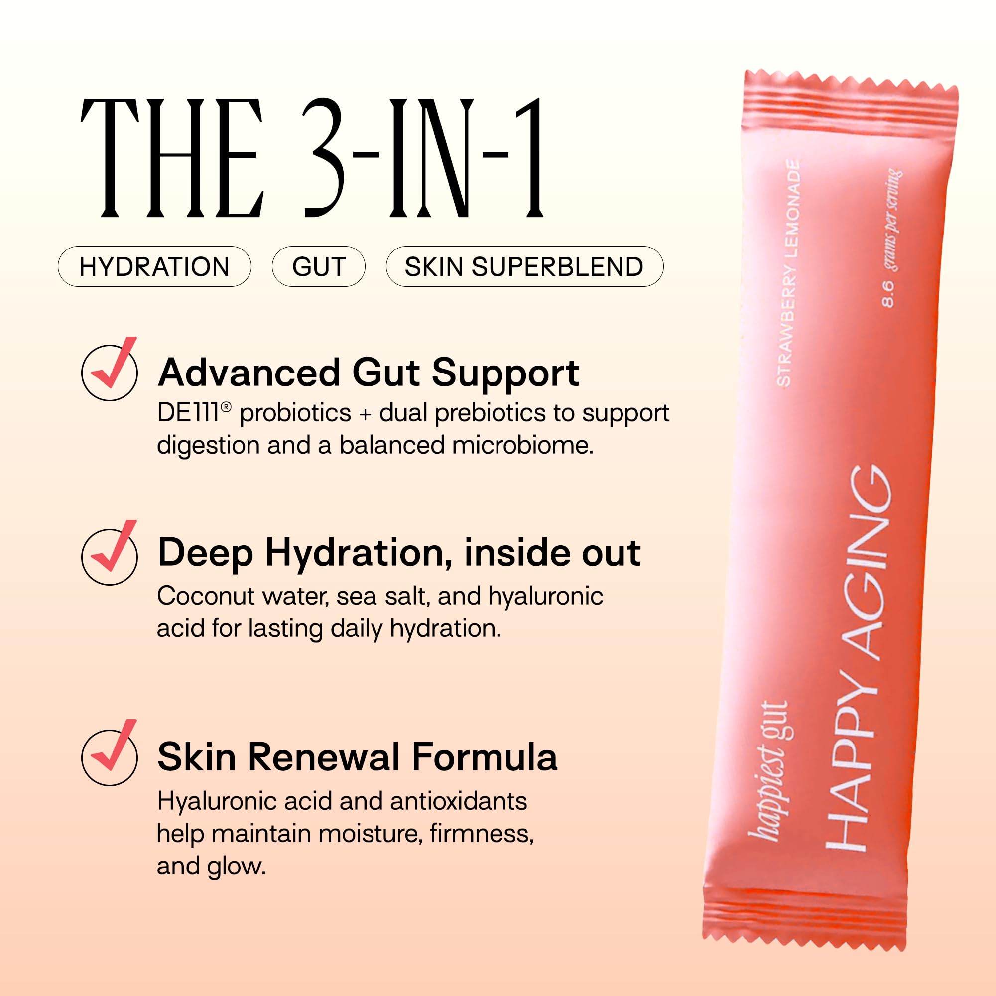 Close-up label shows probiotic DE111 for gut balance