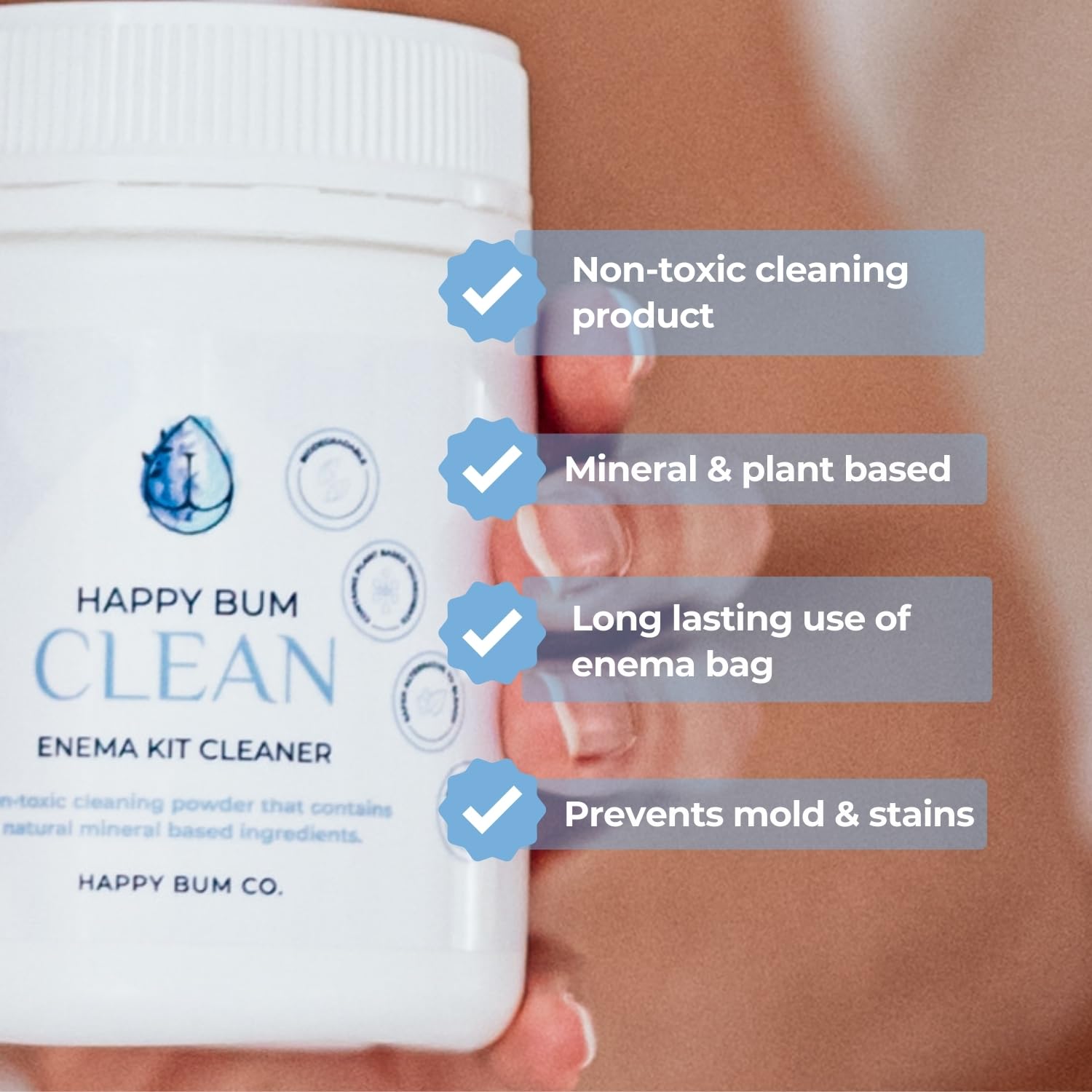 Happy Bum Co biodegradable washing powder for safe multi-surface cleaning.