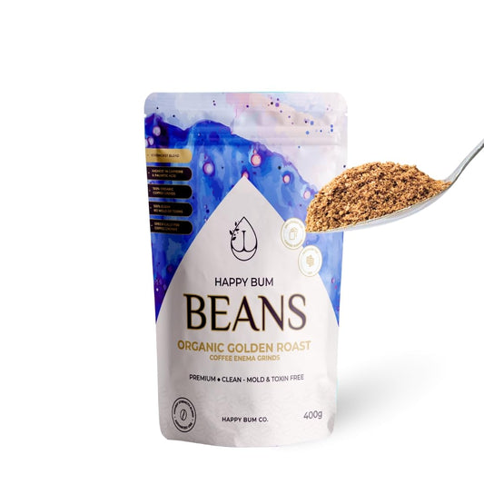 Happy Bum Co Organic Golden Roast Enema Coffee pack front for premium at-home use