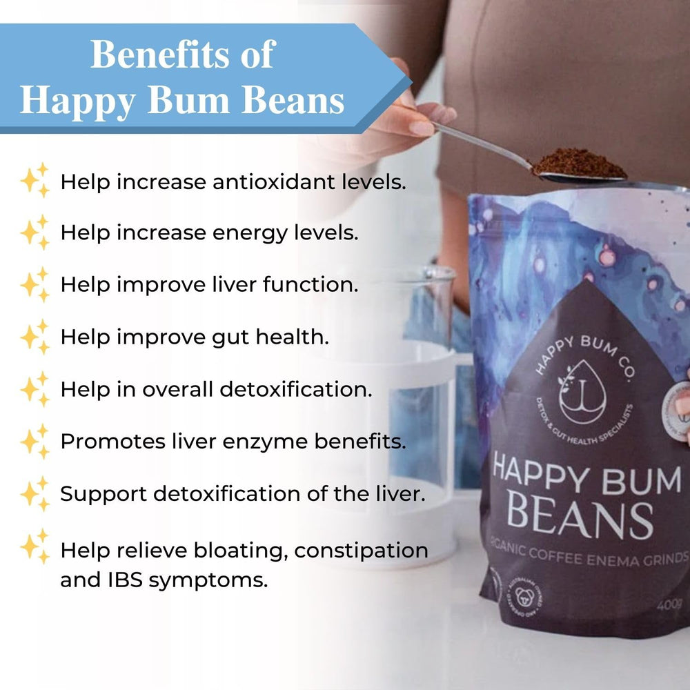 Happy Bum Co enema beans bag, fresh small-batch roast for purity.