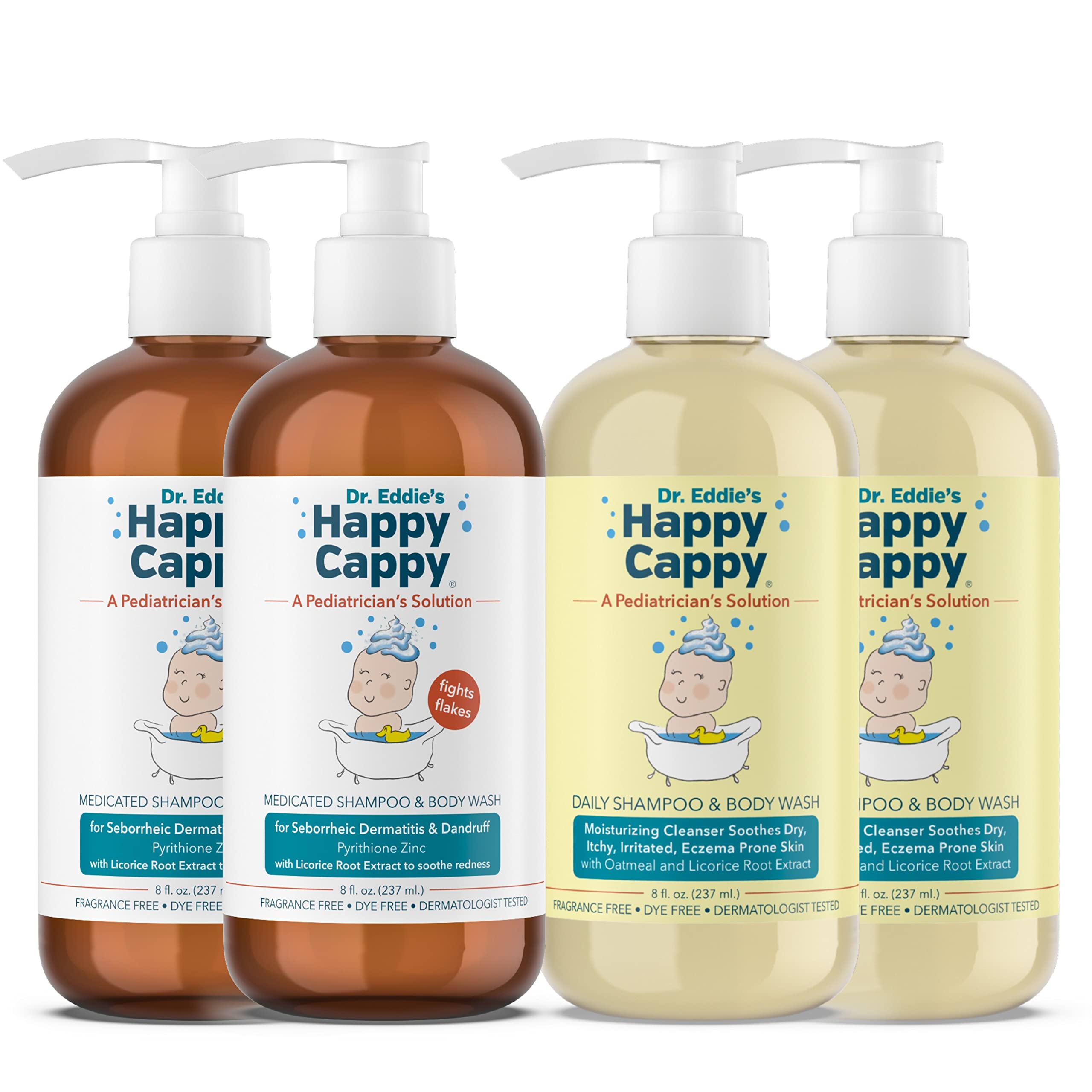 Happy Cappy daily medicated shampoo bottle closeup highlighting gentle, cradle-cap friendly formula.