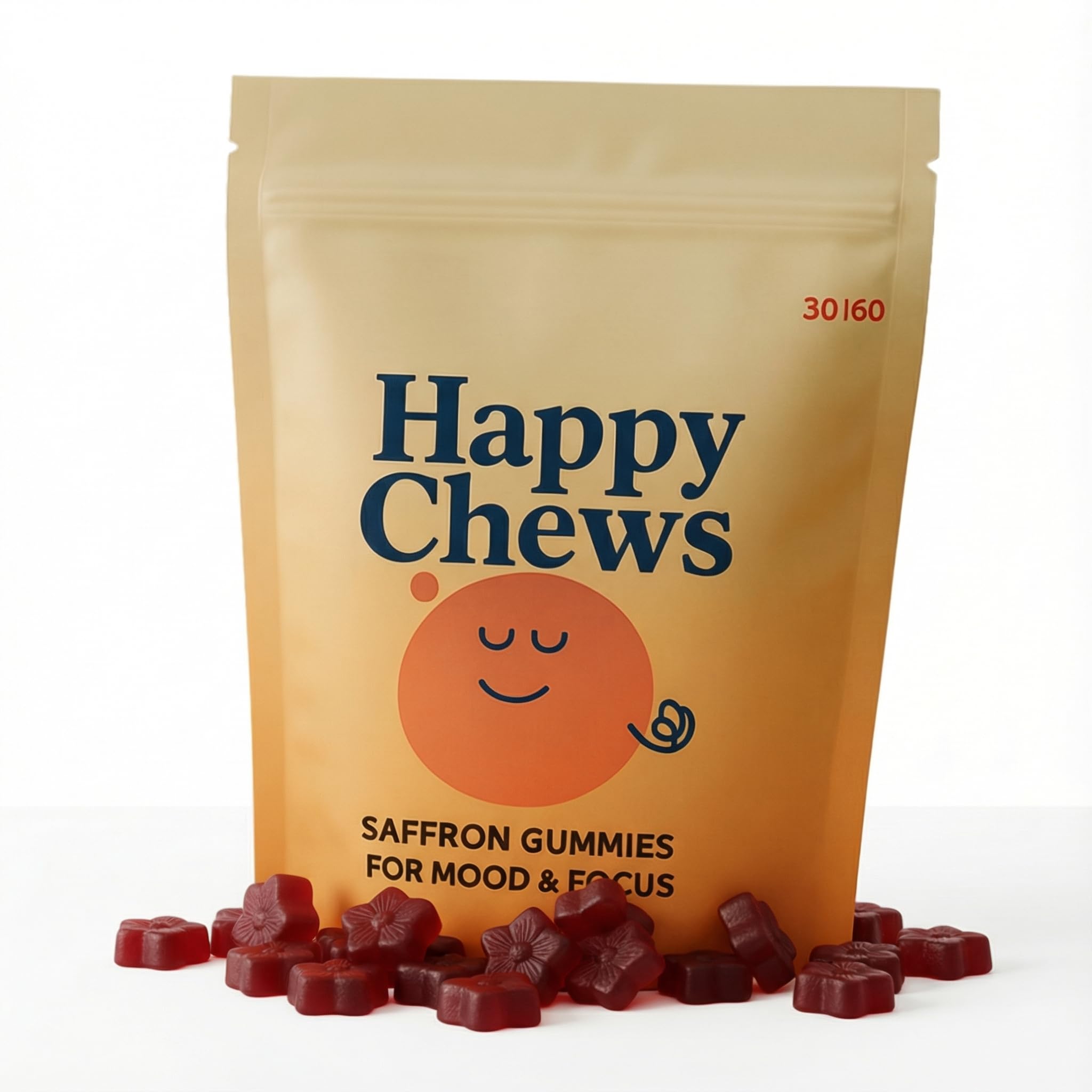 Happy Chews saffron gummies for kids bottle front shows convenient daily dosage