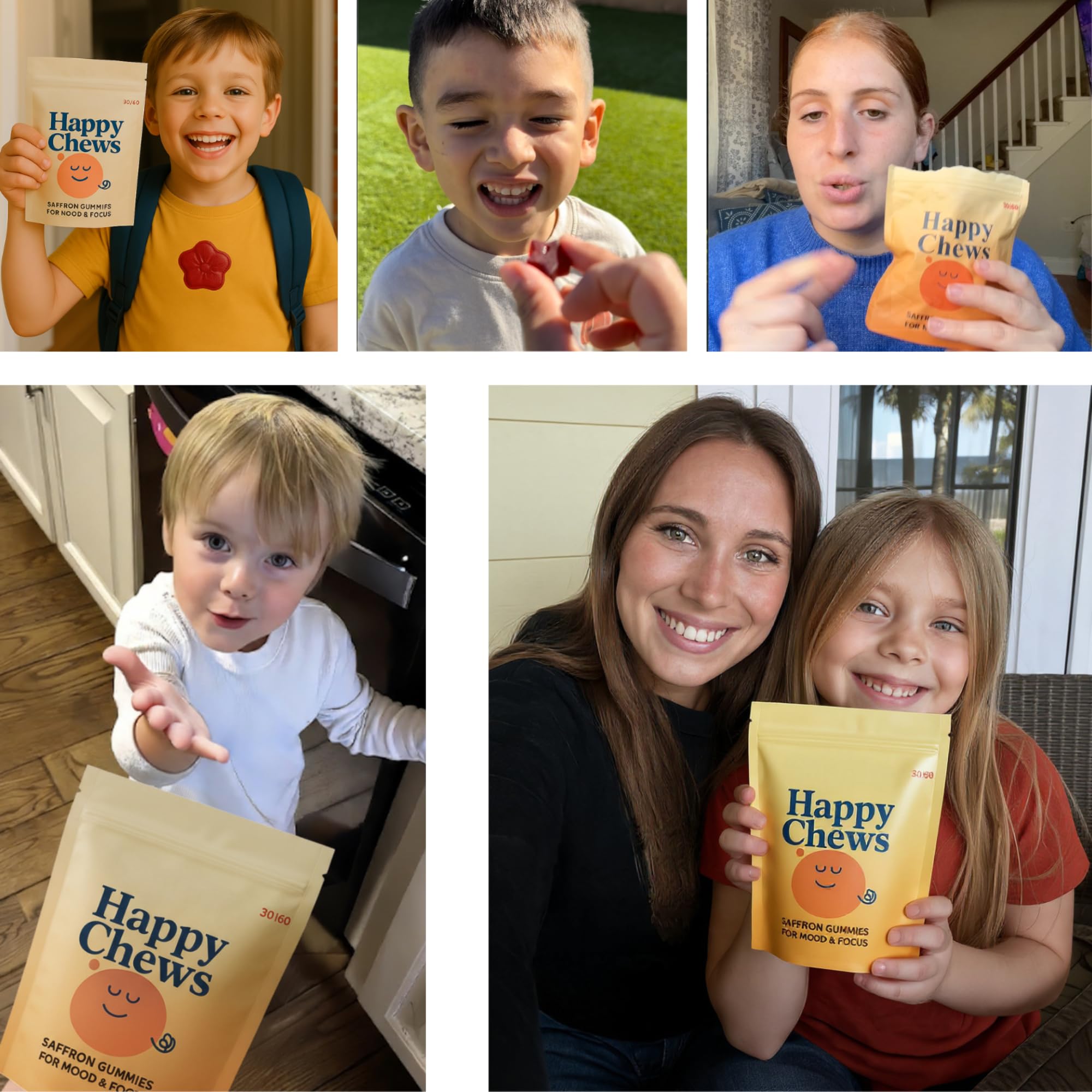 Happy Chews saffron gummies for kids pack shot displays packaging