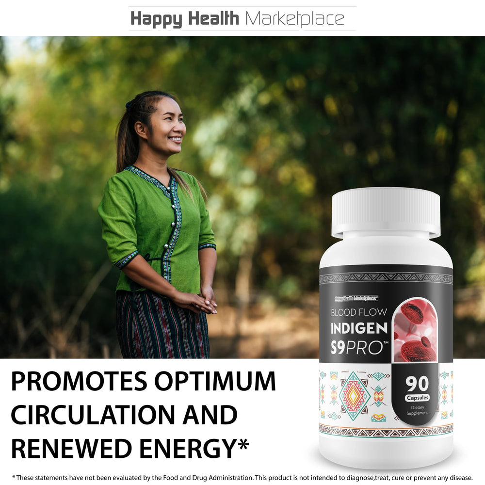 Happy Health Indigen S9 Pro in-hand capsules for everyday circulation care.