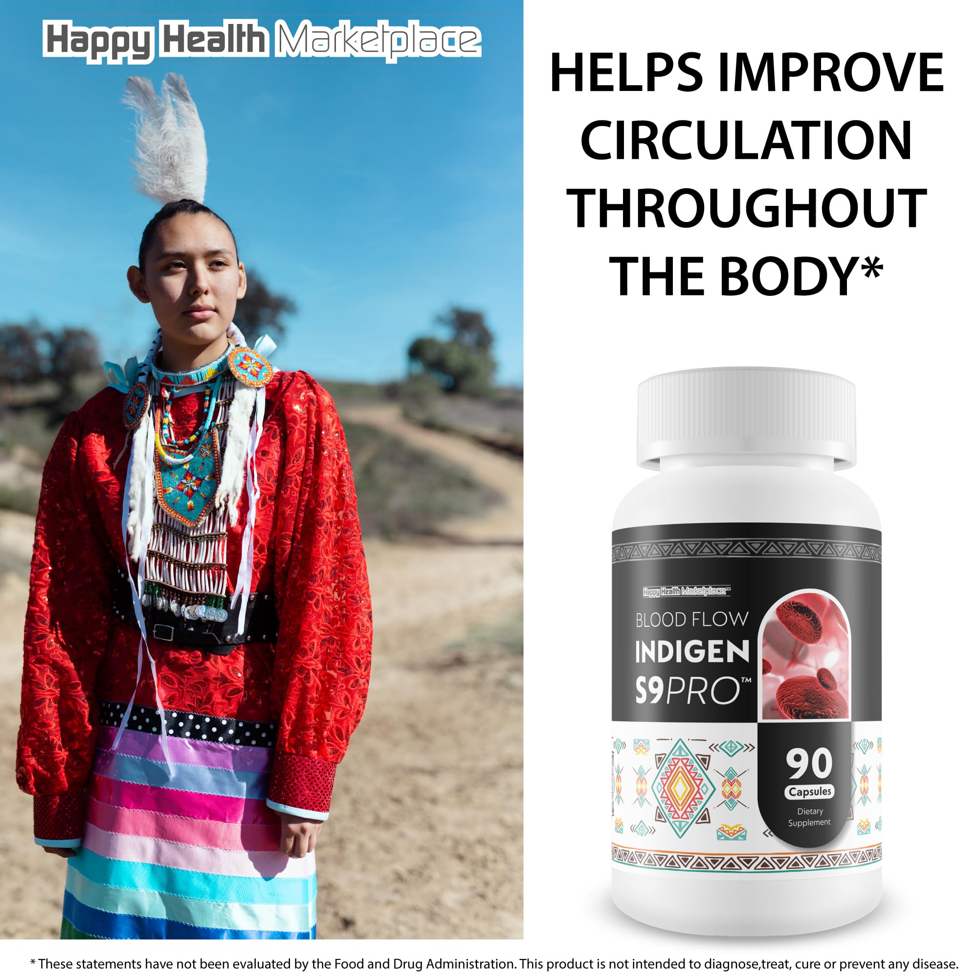 Happy Health Indigen S9 Pro packaging and tablet arrangement for review.
