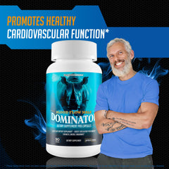 Happy Health Blood Flow Male Dominator dispensed bottle showing simple daily dose.