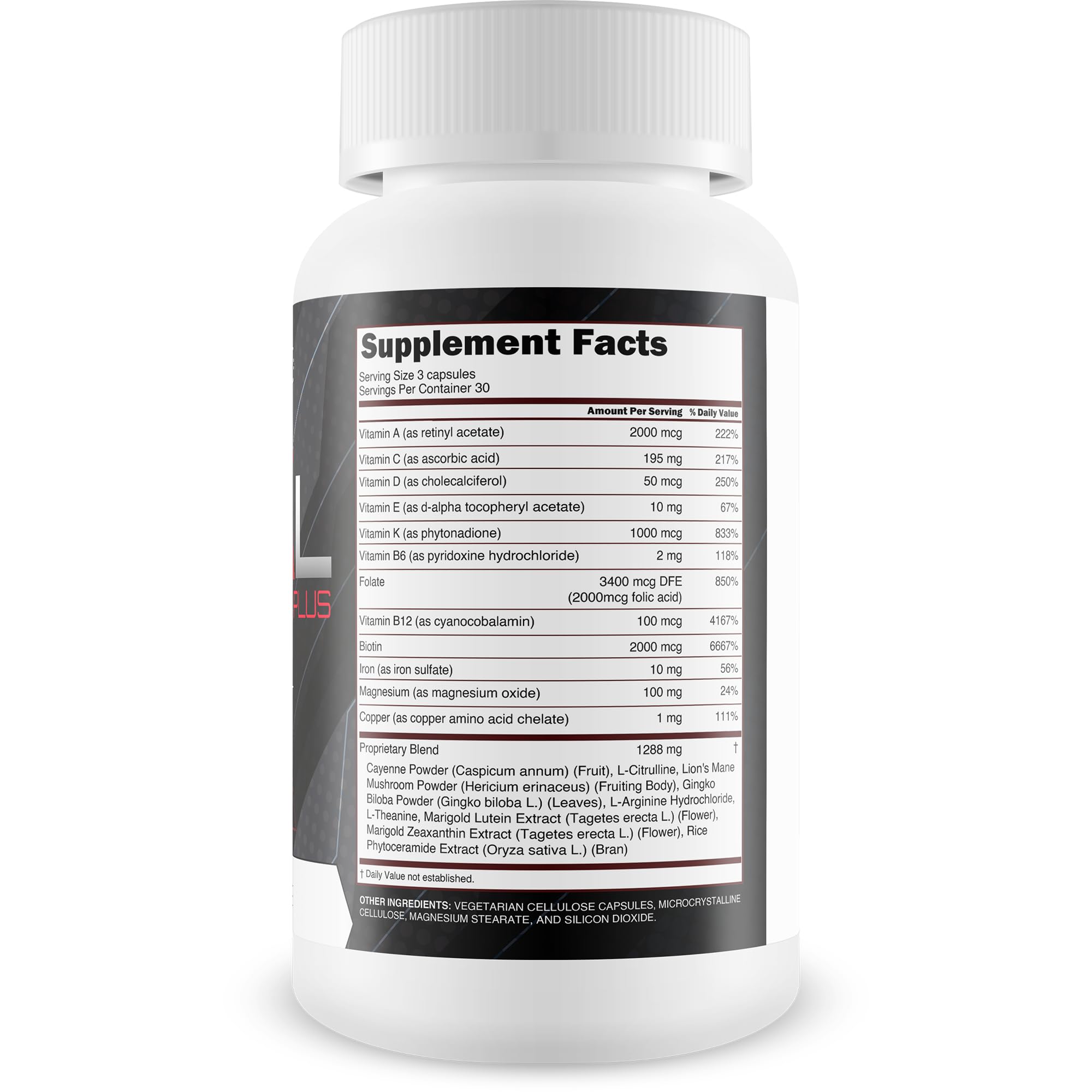 Happy Health Blood Flow Vital Pro Plus capsules close-up showing natural ingredients for vitality.