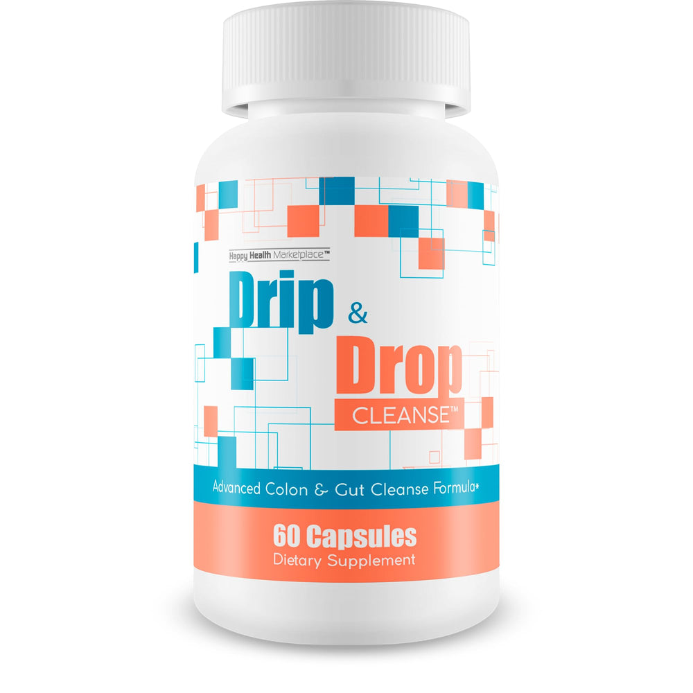 Happy Health Drip & Drop Cleanse bottle front for daily gut support.