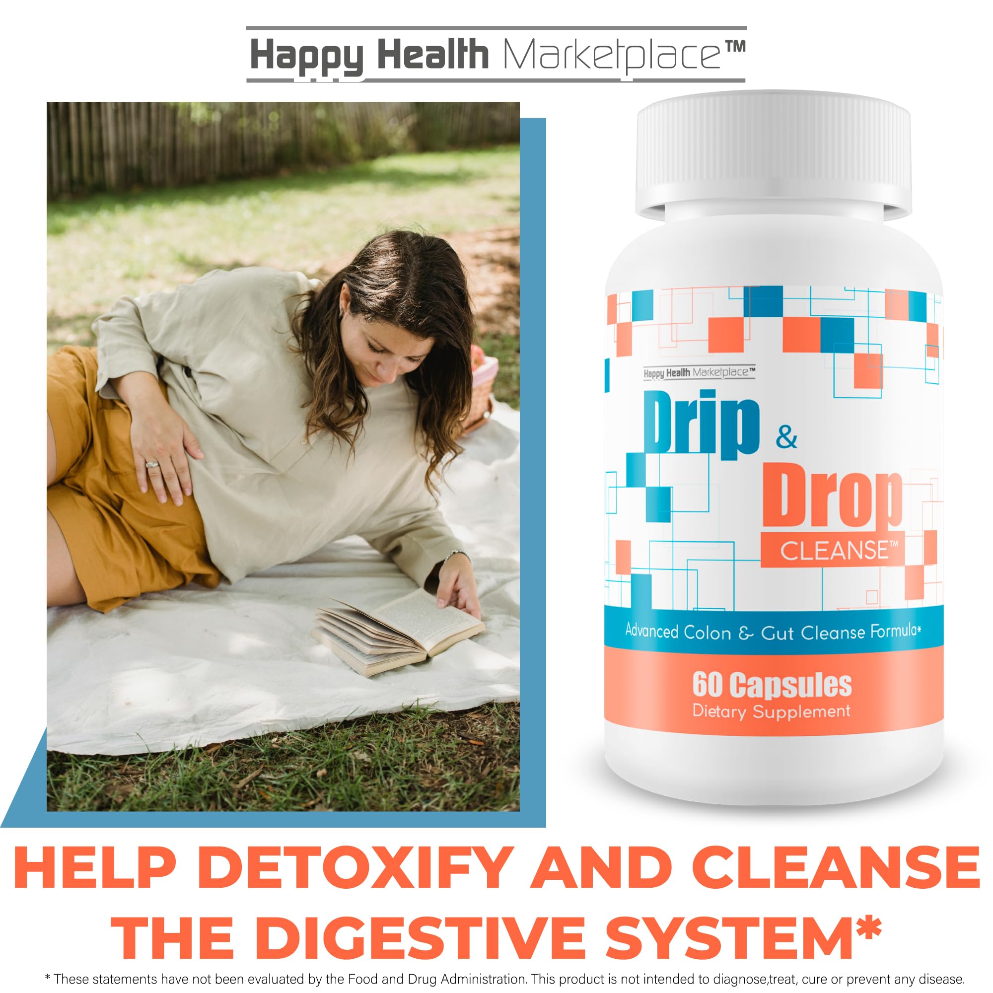 Happy Health Drip & Drop Cleanse capsules in hand for easy daily dosing.