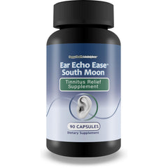 Happy Health Ear Echo Ease bottle shown for convenient daily tinnitus relief.