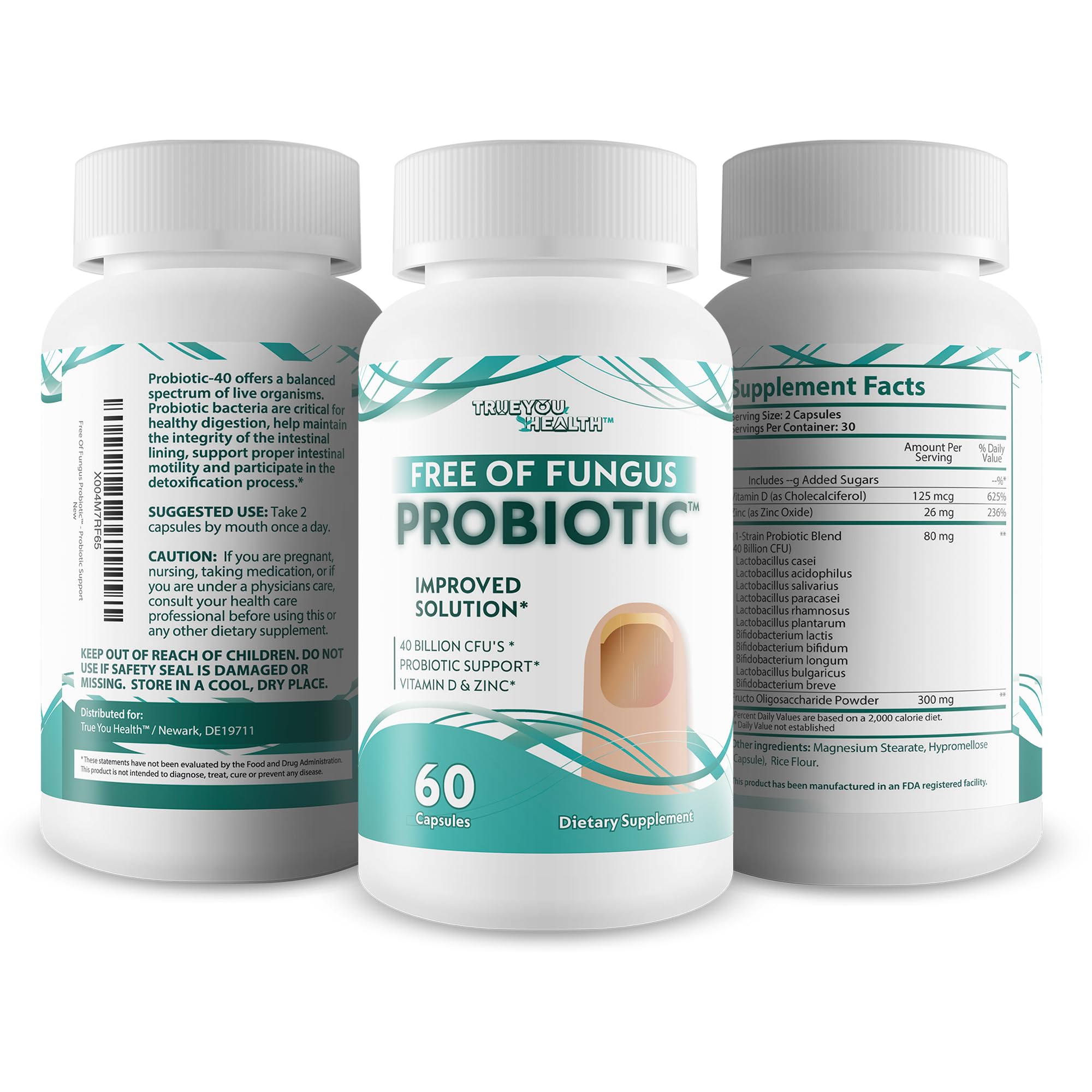 Happy Health Free Of Fungus Probiotic vitamin-d-zinc ingredients promote balanced microbiome.