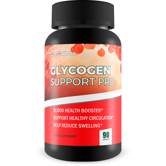 Happy Health Glycogen Support Pro bottle front signaling antioxidant blood and pancreas support