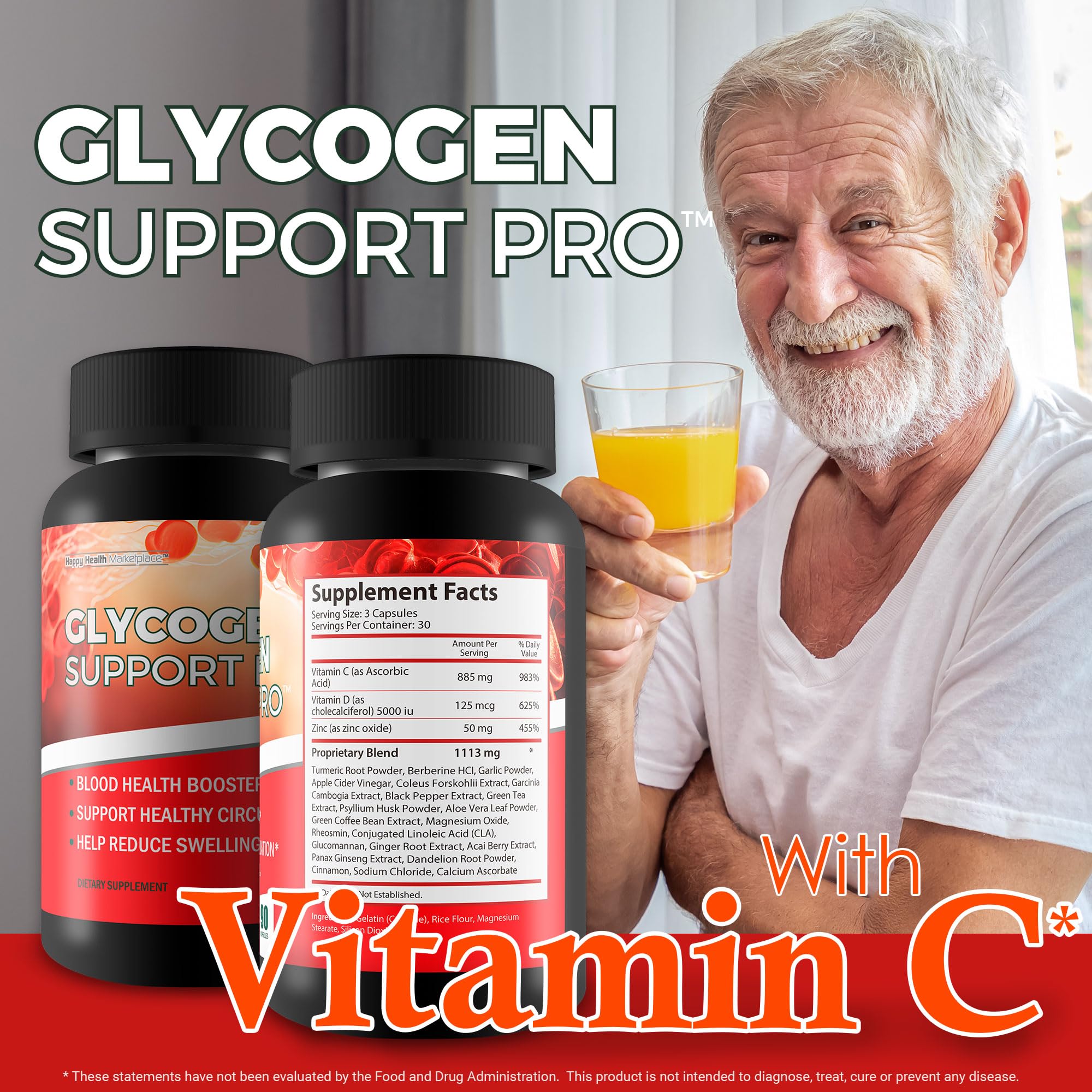 Happy Health Glycogen Support Pro bottle on a white desk signals premium USA-made quality