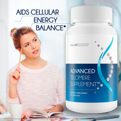 Happy Health Marketplace Advanced Telomere capsule being taken supports convenient daily wellness.