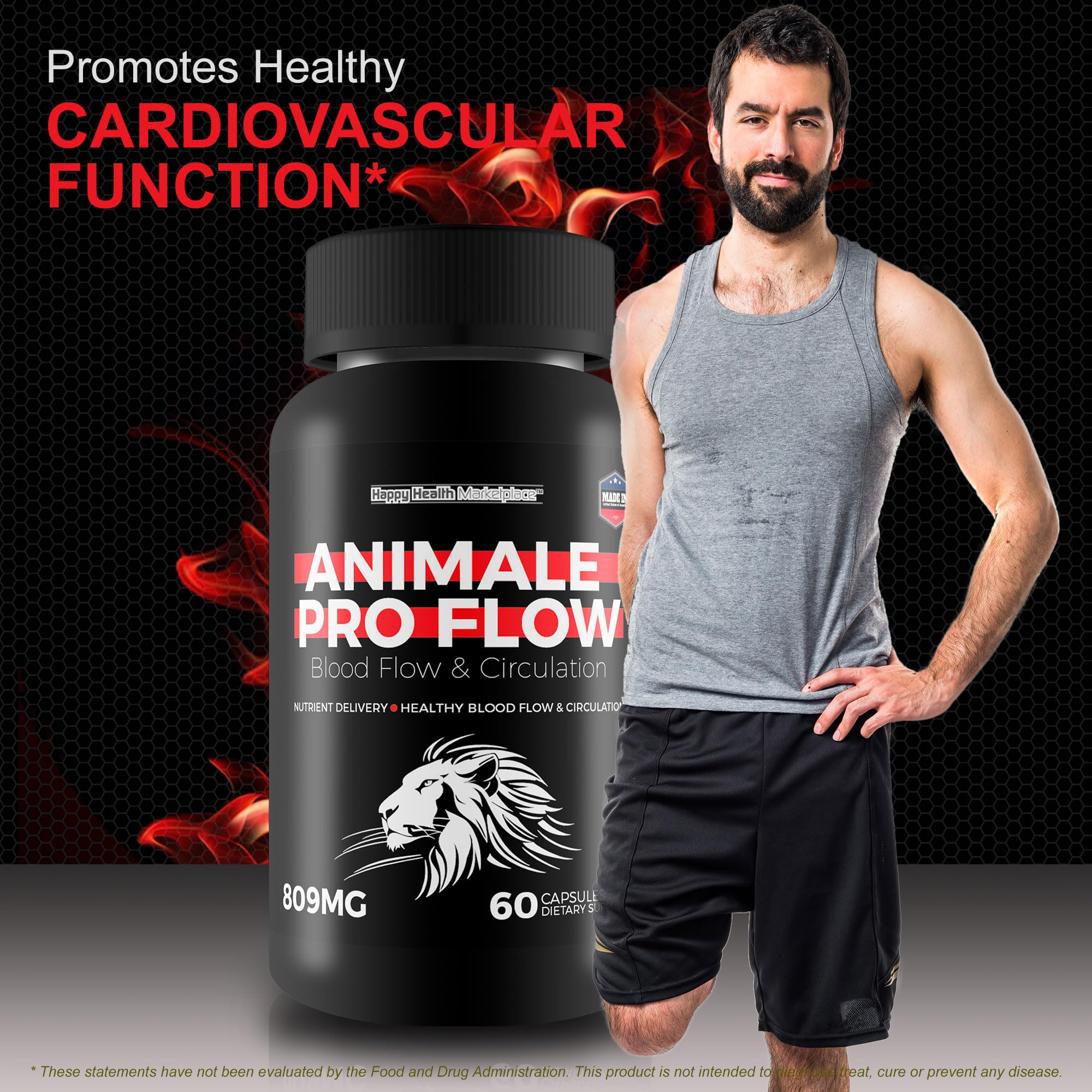 Happy Health Marketplace Animale Pro Flow bottle with glass illustrating a daily wellness ritual.
