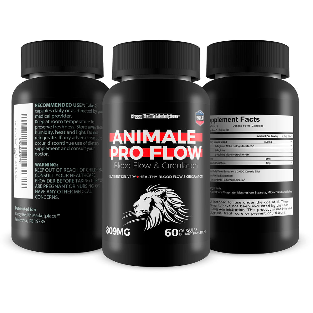 Happy Health Marketplace Animale Pro Flow supplement profile emphasizing targeted men's health.