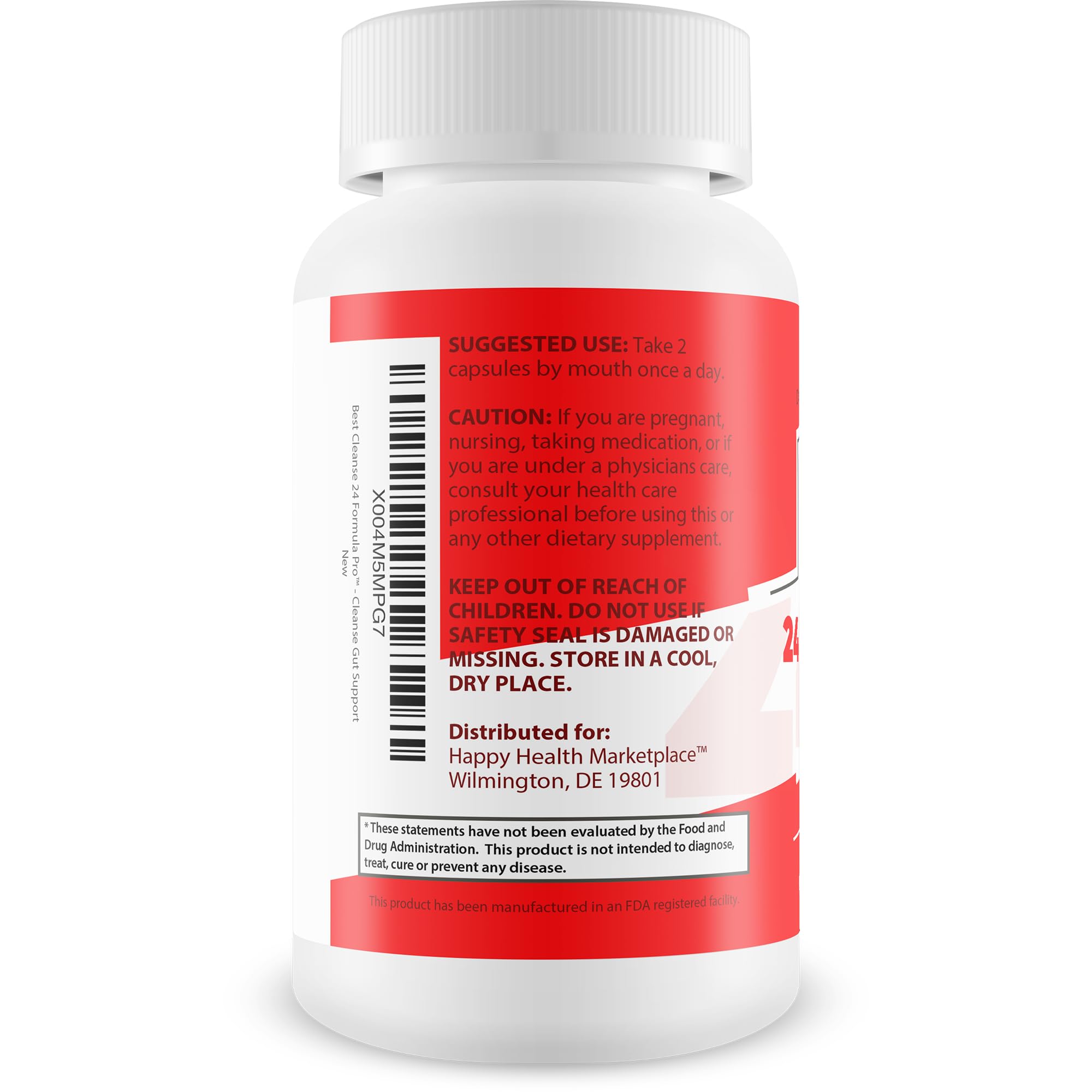 Happy Health Marketplace Best Cleanse 24 Formula Pro ingredients label highlighting probiotics and plant-based actives